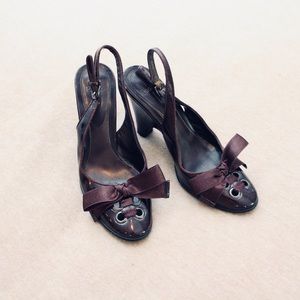 Linea Paolo Brown Patent Slingback Heels